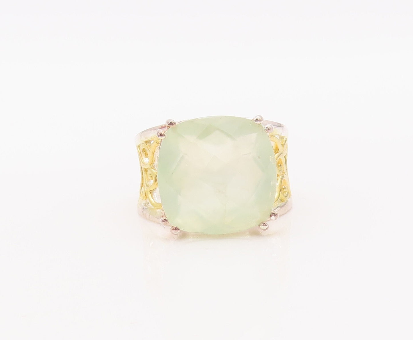 925 Sterling Silver Vintage Ring Gold Plated Carved Gemstone Sz 7  RG29347