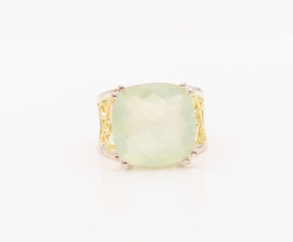 925 Sterling Silver Vintage Ring Gold Plated Carved Gemstone Sz 7  RG29347