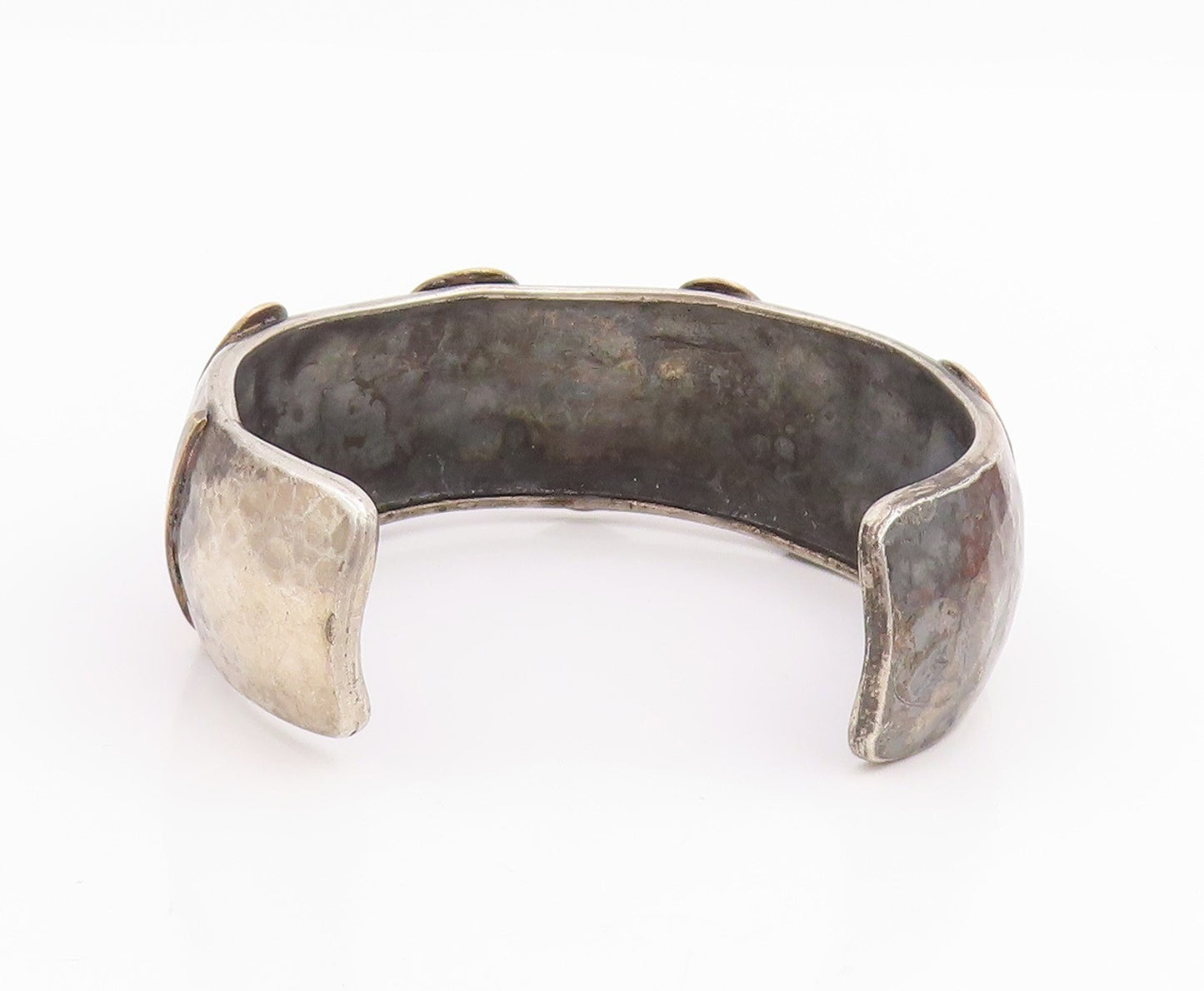 925 Sterling Silver Vintage Bracelet Two Tone Bold Hammered Wavy Cuff  BT11818