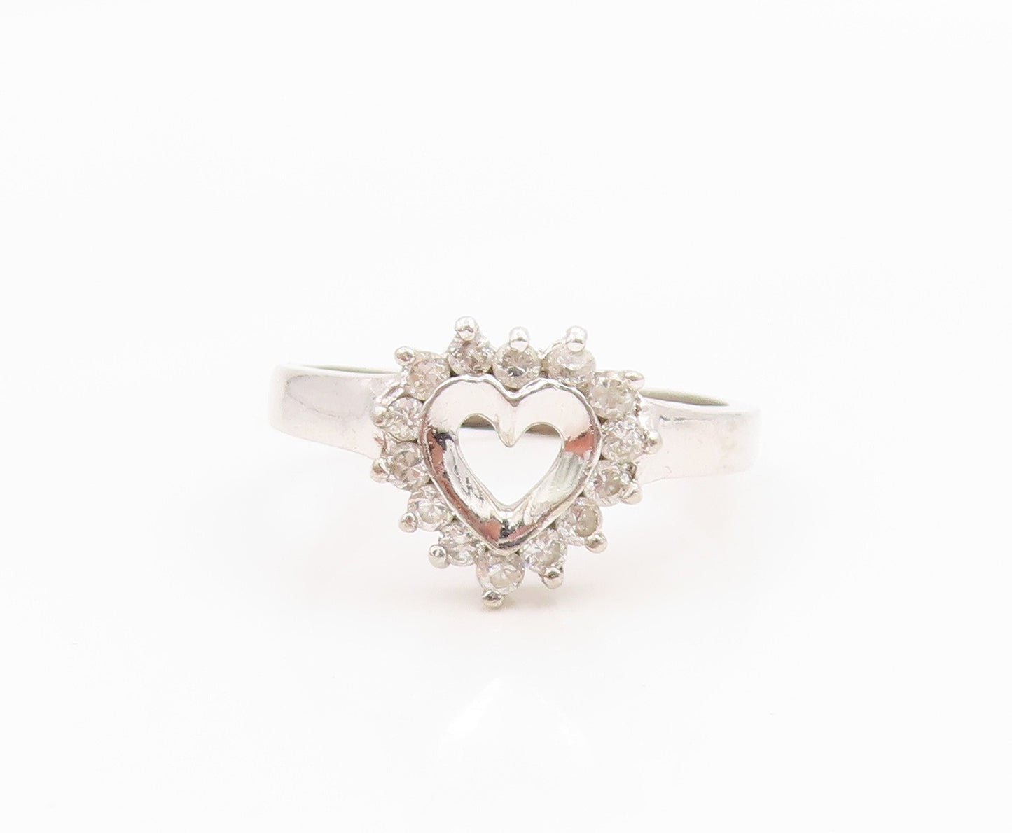 925 Sterling Silver Vintage Ring CZ Elegant Open Love Heart Band  Sz 7  RG35363