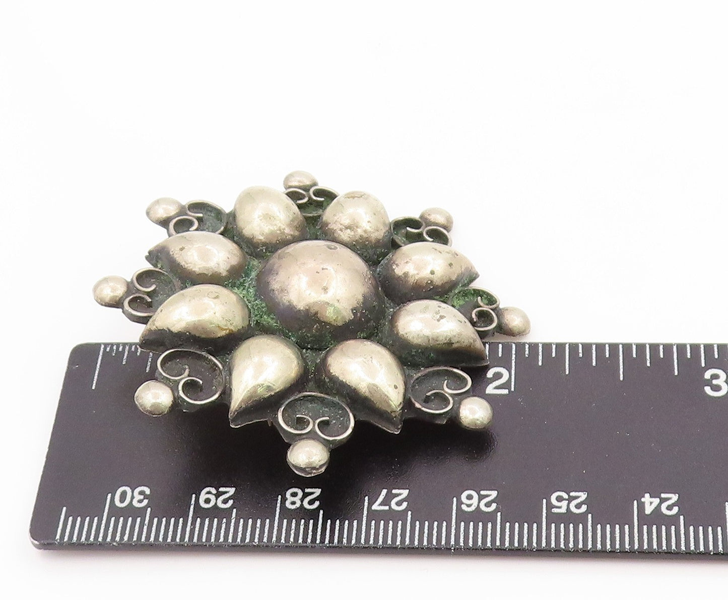 925 Sterling Silver Vintage Brooch Pin MEXICO Classic Floral Sunburst  BP12504