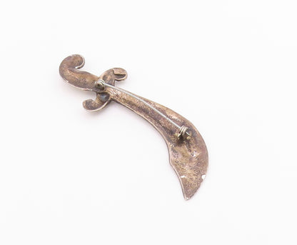 925 Sterling Silver  Vintage Shiny Rustic Dagger Motif Brooch Pin  BP3230