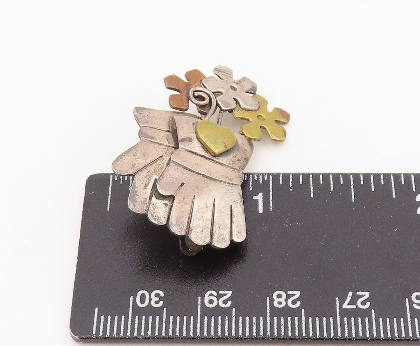 925 Sterling Silver Vintage Brooch FAR FETCHED Floral Garden Gloves Pin  BP12128