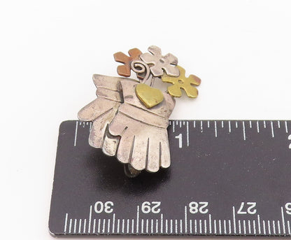 925 Sterling Silver Vintage Brooch FAR FETCHED Floral Garden Gloves Pin  BP12128