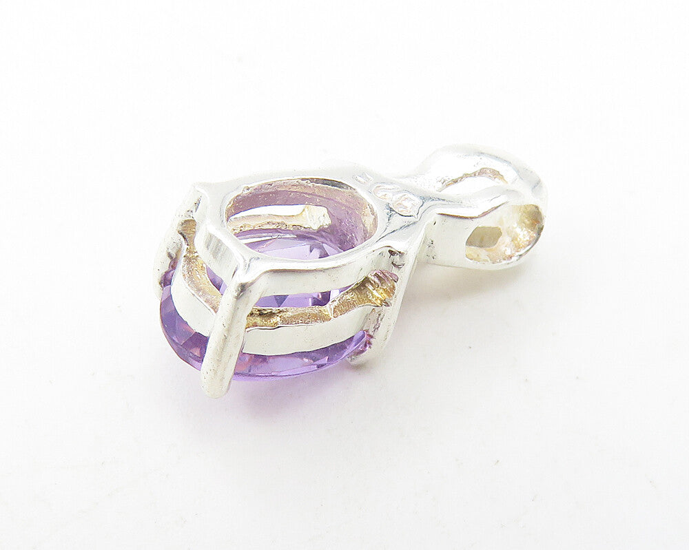 925 Sterling Silver  Prong Set Amethyst Petite Oval Shiny Pendant  PT9307