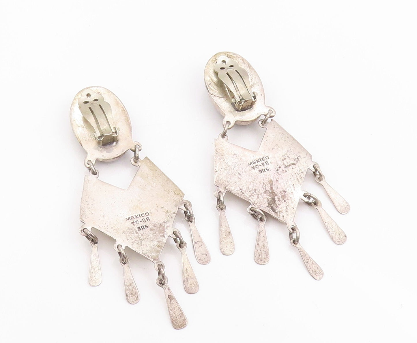 925 Sterling Silver Vintage Earrings MEXICO Cabochon Dangling Onyx Inlay EG13342