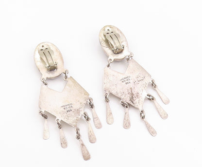 925 Sterling Silver Vintage Earrings MEXICO Cabochon Dangling Onyx Inlay EG13342