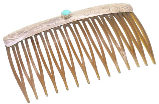 925 Sterling Silver Vintage Hair Barrette SOUTHWESTERN Turquoise Comb TR4134