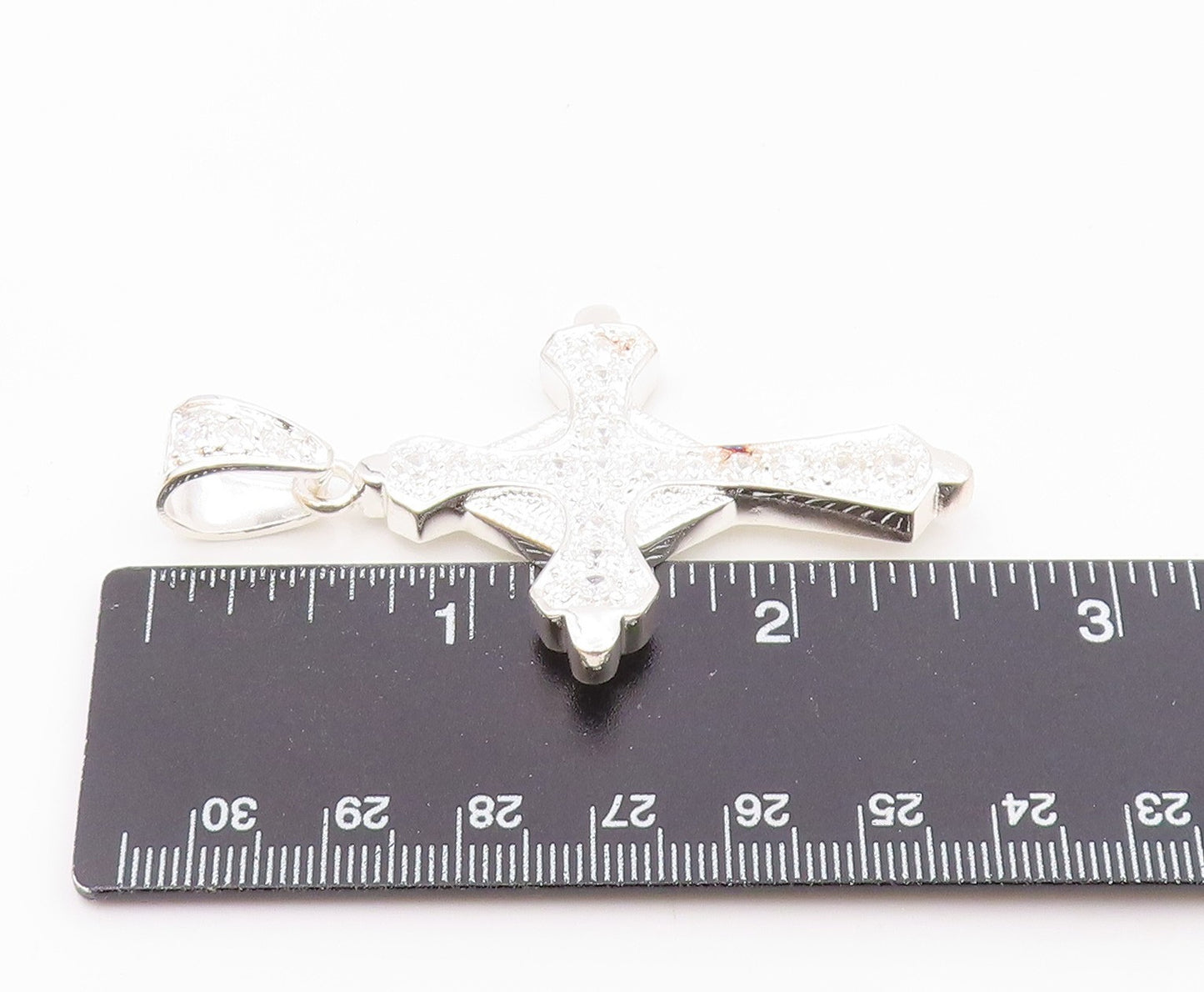 925 Sterling Silver  Vintage Cubic Zirconia Religious Cross Pendant  PT16334