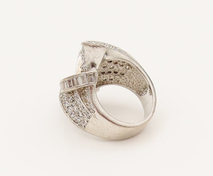 925 Silver  Vintage Multi Cubic Zirconia Modernist Knot Ring Sz 7  RG26380