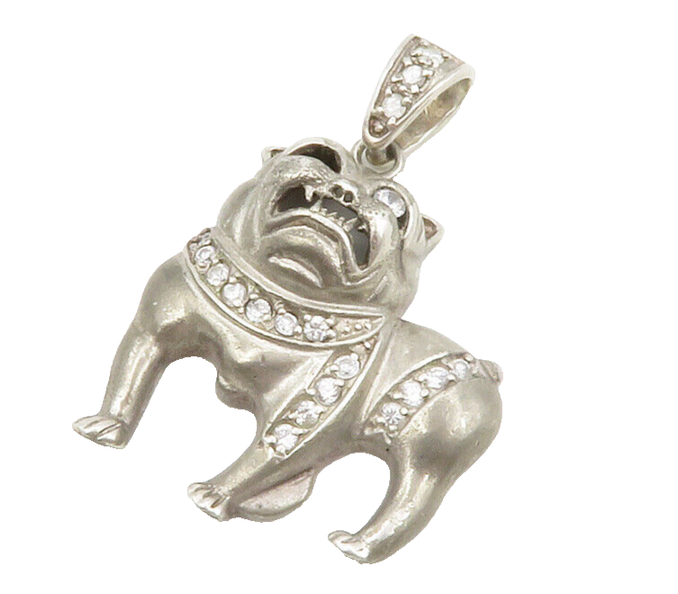 925 Sterling Silver  Vintage Cubic Zirconia Bull Dog Animal Pendant  PT10511