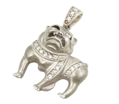 925 Sterling Silver  Vintage Cubic Zirconia Bull Dog Animal Pendant  PT10511
