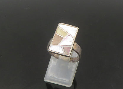 925 Sterling Silver  Vintage Inlaid Mother Of Pearl Band Ring Sz 7  RG22262