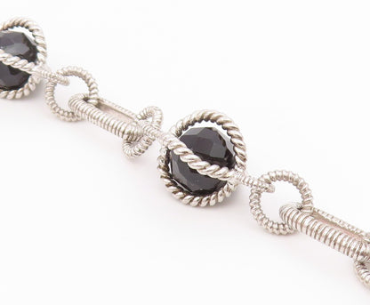 925 Sterling Silver Vintage Bracelet JUDITH RIPKA Onyx Twisted Rope  BT12189