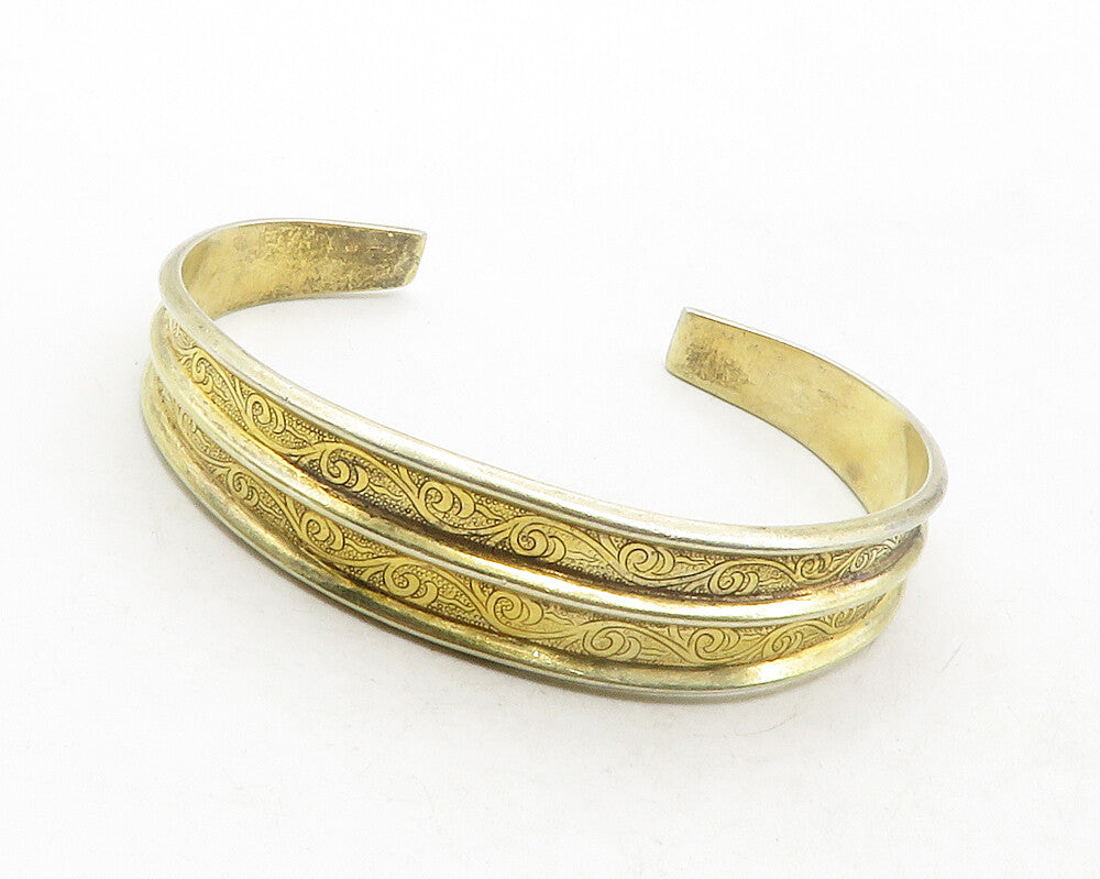 MMA 925 Sterling Silver Vintage Gold Plated Swirl Patterned Cuff Bracelet BT4857