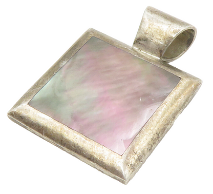 925 Sterling Silver  Vintage Inlaid Abalone Shell Square Slide Pendant PT10767