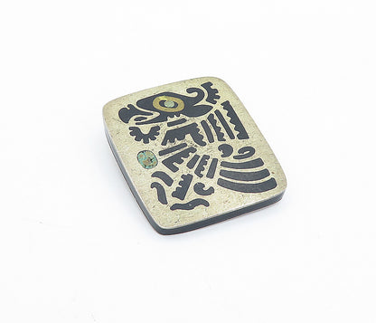 RHI MEXICO 925 Silver  Vintage Black Onyx & Turquoise Inlay Brooch Pin  BP1367