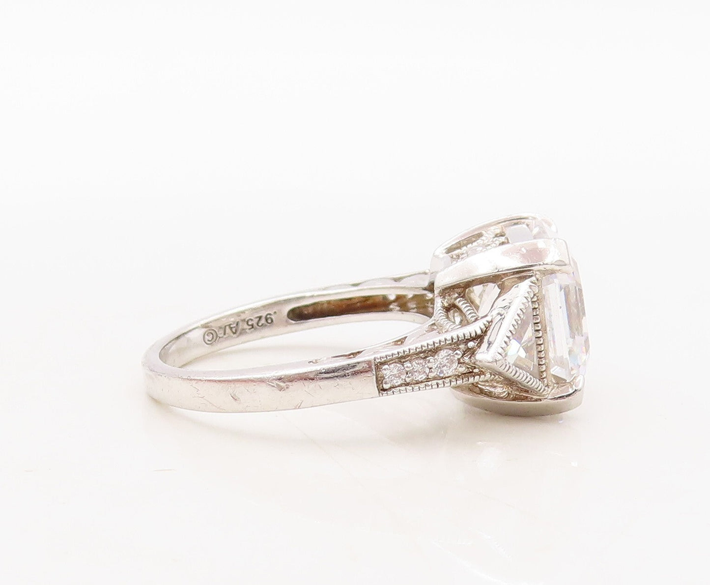 925 Sterling Silver Vintage Ring Square & Triangle Cut CZ   Sz 7  RG31087