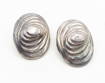 MEXICO 925 Silver  Vintage Dark Tone Oval Dome Non Pierce Earrings  EG5948