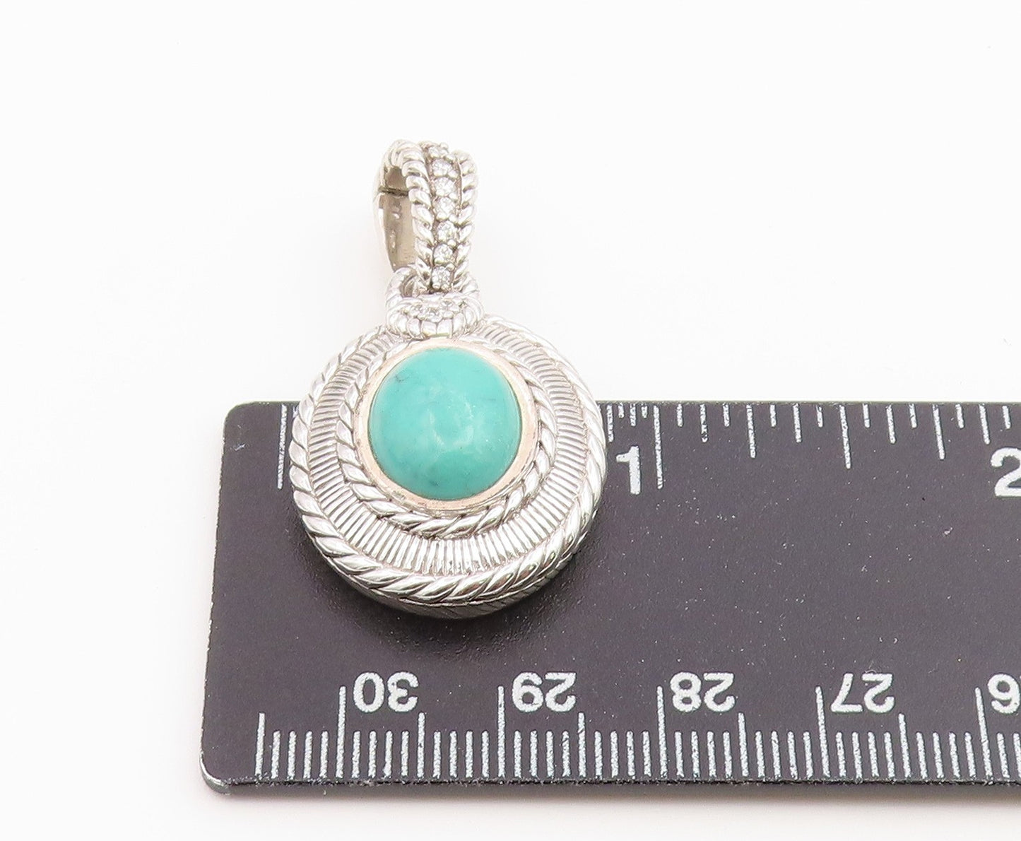 925 Sterling Silver Vintage Pendant JUDITH RIPKA Turquoise & CZ Charm  PT26488