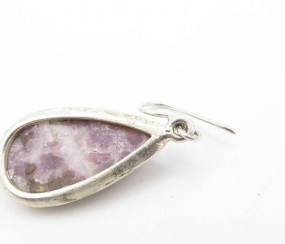 925 Sterling Silver  Vintage Chevron Amethyst Tear Drop Dangle Earrings EG3122