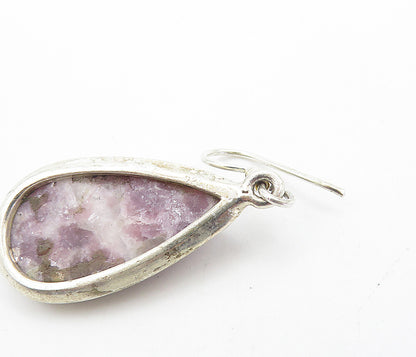 925 Sterling Silver  Vintage Chevron Amethyst Tear Drop Dangle Earrings EG3122