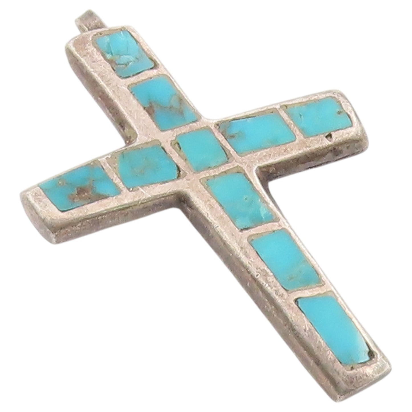 925 Sterling Silver Vintage Pendant Turquoise Inlay Religious Cross  PT26366