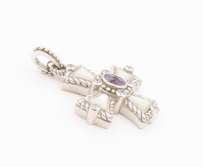 925 Sterling Silver Vintage Pendant JUDITH RIPKA Multi Gemstone Cross  PT26432