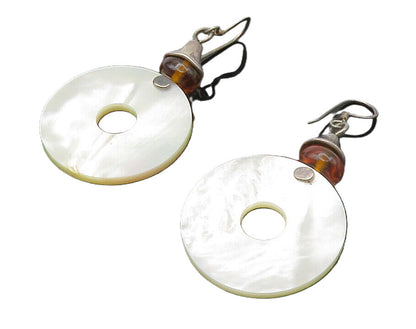 RLM STUDIO 925 Silver  Vintage Mother Of Pearl & Amber Drop Earrings  EG7237