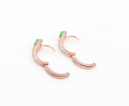 925 Sterling Silver Vintage Earrings Gold Plated Emerald & CZ Snake Hoop EG14517