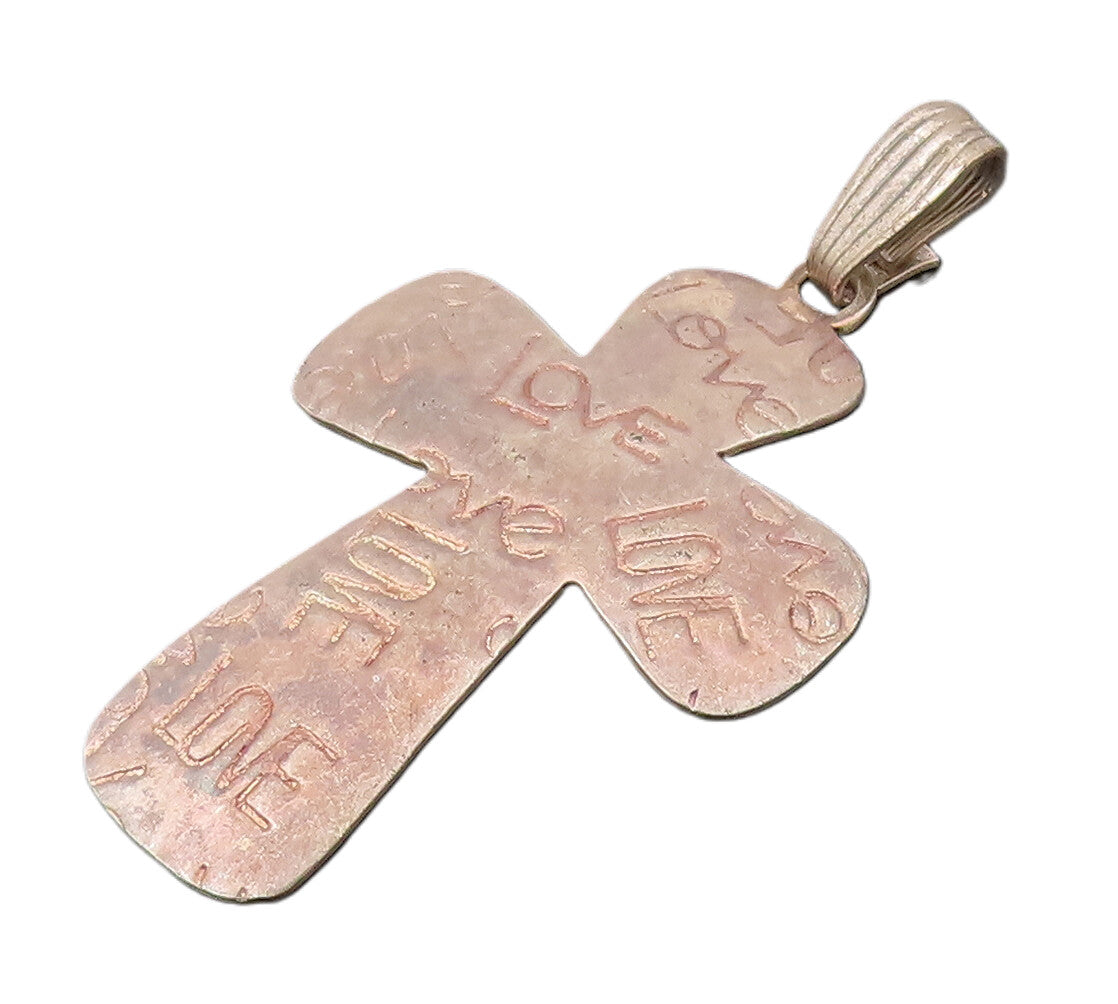 925 Sterling Silver  Vintage Engraved LOVE Faith Cross Dome Pendant  PT21937