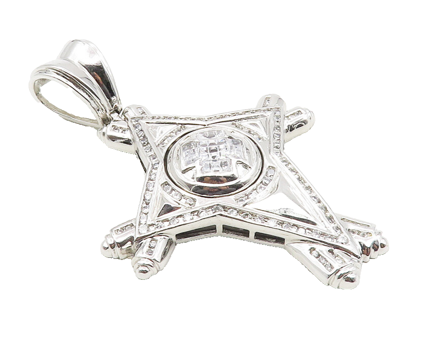 925 Sterling Silver  Sparkling Cubic Zirconia Cutout Cross Pendant  PT7917