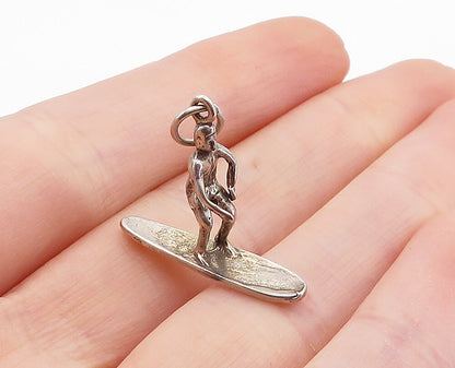 925 Sterling Silver  Vintage Petite Sculpted Surfer Man Drop Pendant  PT4796