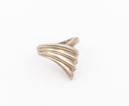 925 Sterling Silver Vintage Ring Modernist Ribbed Wave Band  Sz 7.5  RG36594