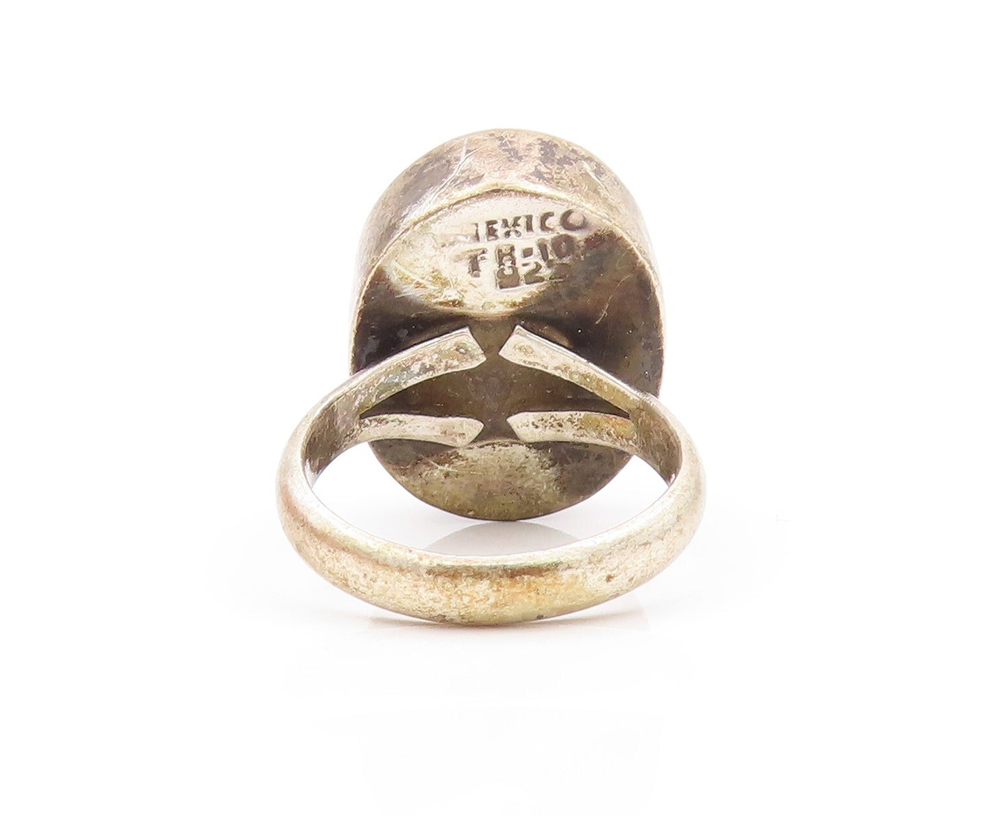 925 Sterling Silver Vintage Ring TAXCO Dark tone Cabochon Amber  Sz 9  RG31865