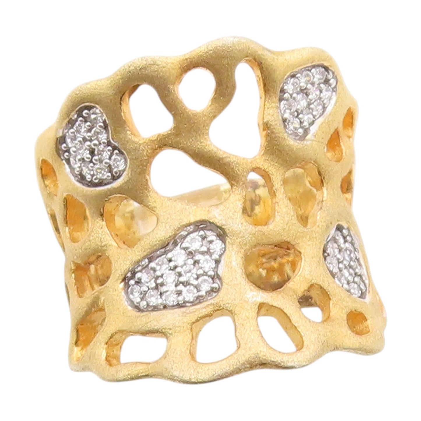 925 Sterling Silver Vintage Ring Gold Plated CZ Open Work Band  Sz 7  RG33721