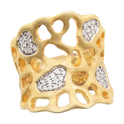 925 Sterling Silver Vintage Ring Gold Plated CZ Open Work Band  Sz 7  RG33721