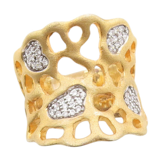 925 Sterling Silver Vintage Ring Gold Plated CZ Open Work Band  Sz 7  RG33721