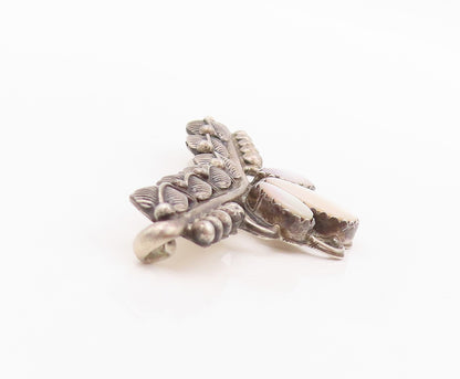 925 Sterling Silver Vintage Pendant Dark Tone Drop Shape Mother Of Pearl PT23894