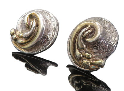 ISRAEL 925 Silver  Vintage Modernist Sculpted Non Pierce Earrings  EG4101