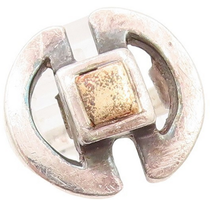 14k Gold 925 Sterling Silver Vintage Ring Double D & Square Cut  Sz 5.5  RG31408