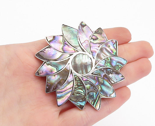 MEXICO 925 Sterling Silver  Vintage Abalone Shell Floral Brooch Pin  BP1094