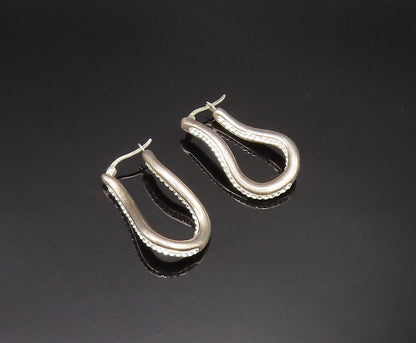 925 Sterling Silver  Vintage Fancy Rhinestones Curved Hoop Earrings  EG11806