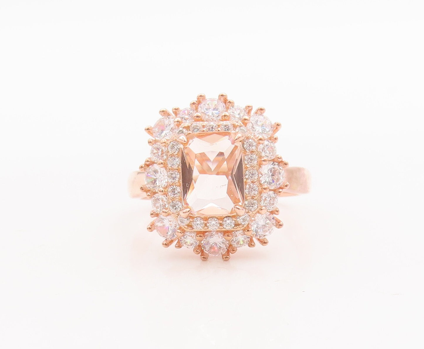 925 Sterling Silver Vintage Ring Rose Gold Plated Morganite & CZ  Sz 7  RG29424