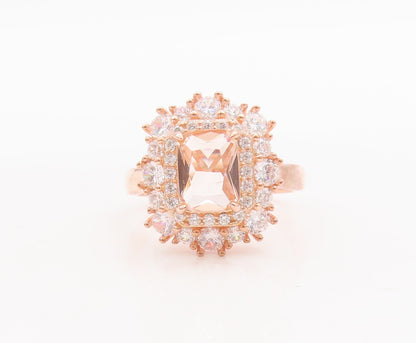 925 Sterling Silver Vintage Ring Rose Gold Plated Morganite & CZ  Sz 7  RG29424