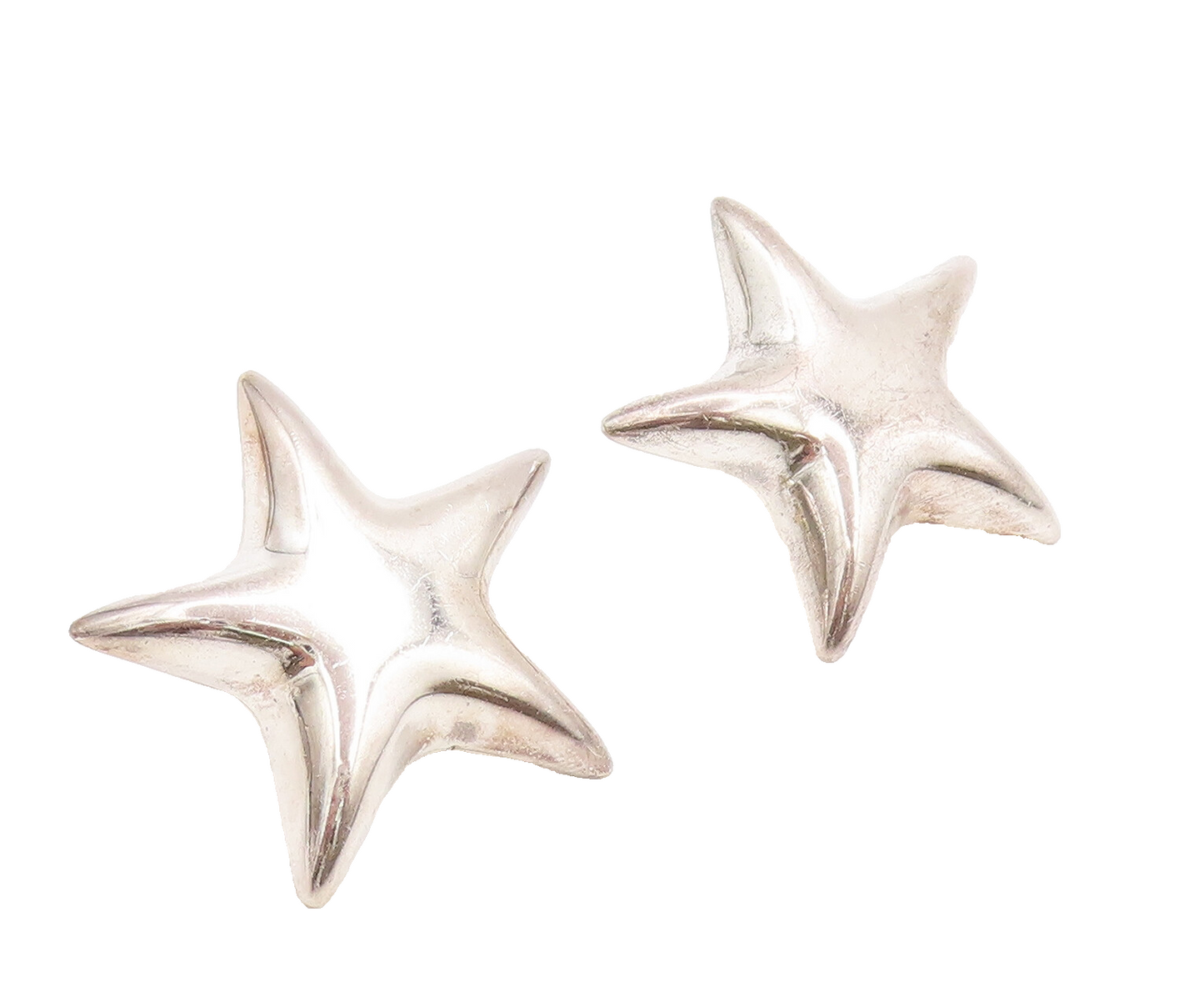 TIFFANY MEXICO 14k GOLD 925 Silver  Vintage Solid Cut Star Earrings  EG12730