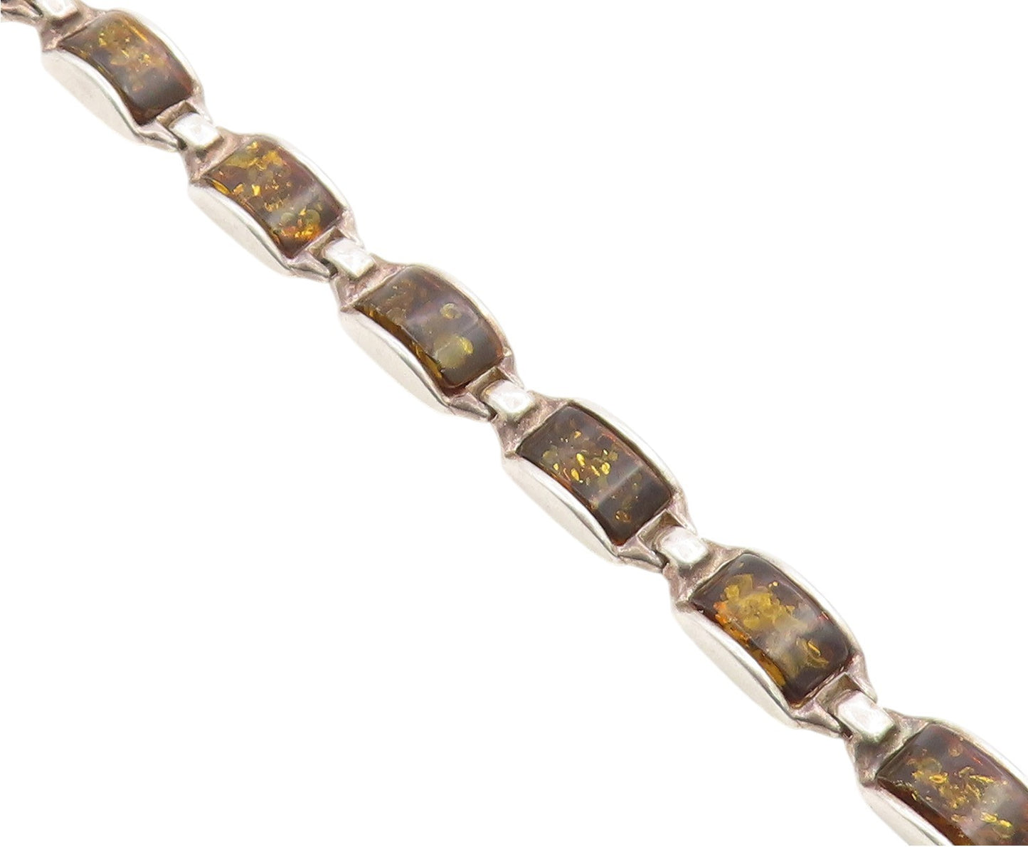 925 Sterling Silver Vintage Bracelet Chunky Baltic Amber Geometric Link  BT12084