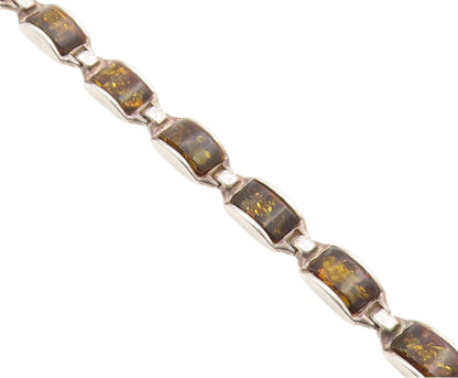 925 Sterling Silver Vintage Bracelet Chunky Baltic Amber Geometric Link  BT12084