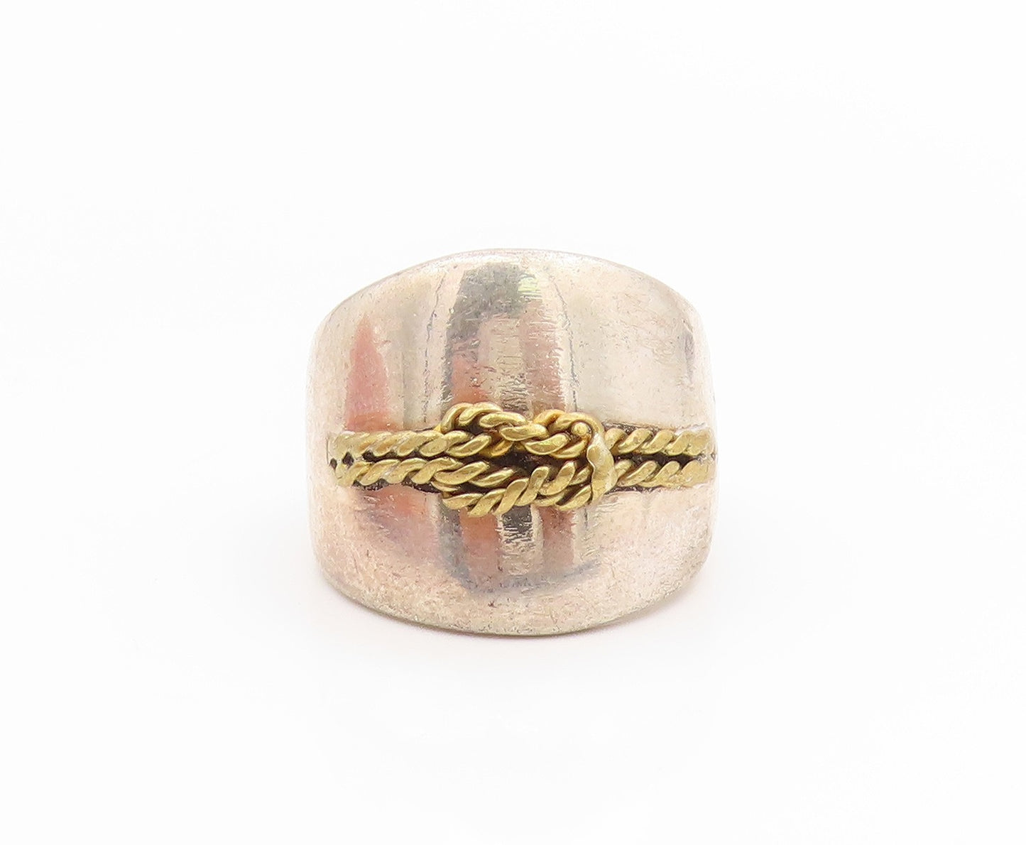 925 Sterling Silver Vintage Ring MEXICO Two Tone Braided Knot Band Sz 6 RG34645