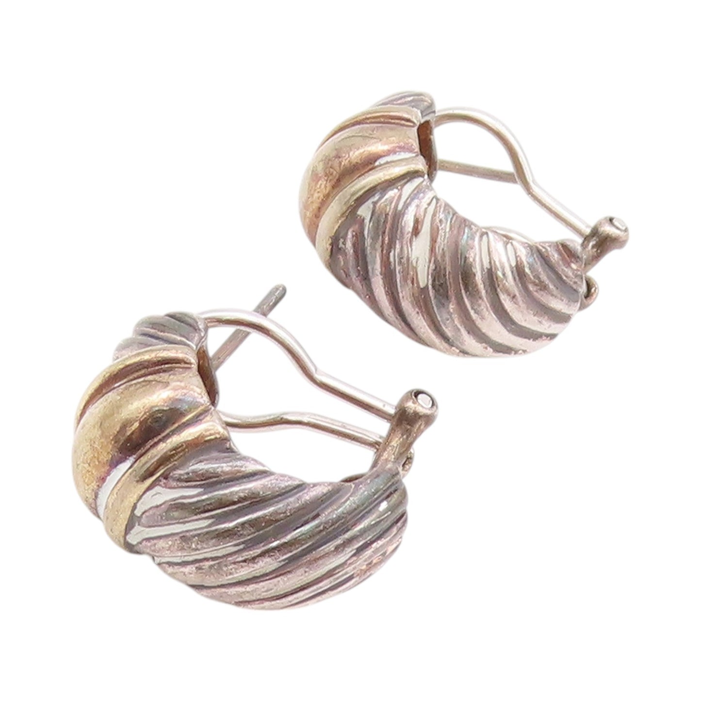 925 Sterling Silver Vintage Earrings Dark Tone Grooved Design  EG13654